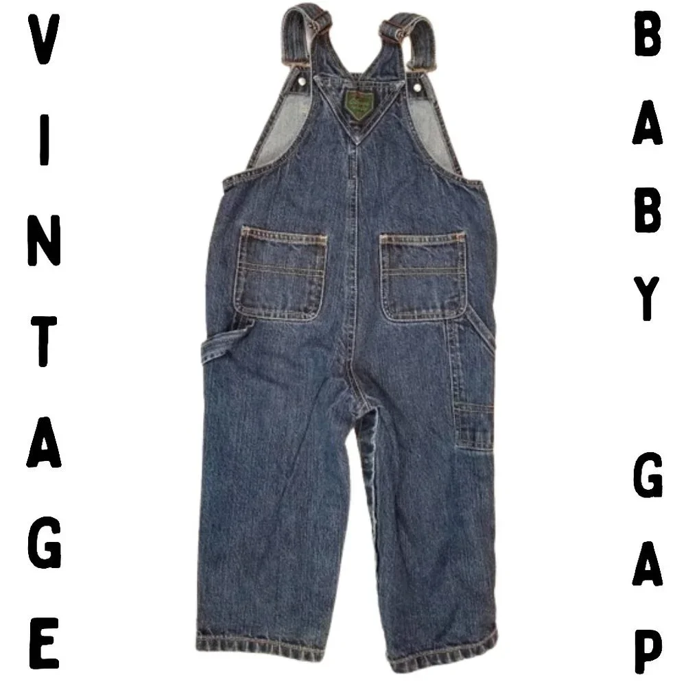 Vintage BABY GAP Blue Jean Bib Overalls 100% Cotton - Toddler Boy's 2